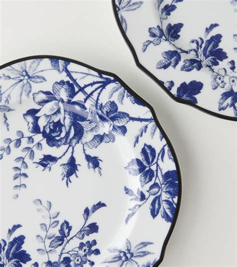 Herbarium set of 2 dessert plates in blue .